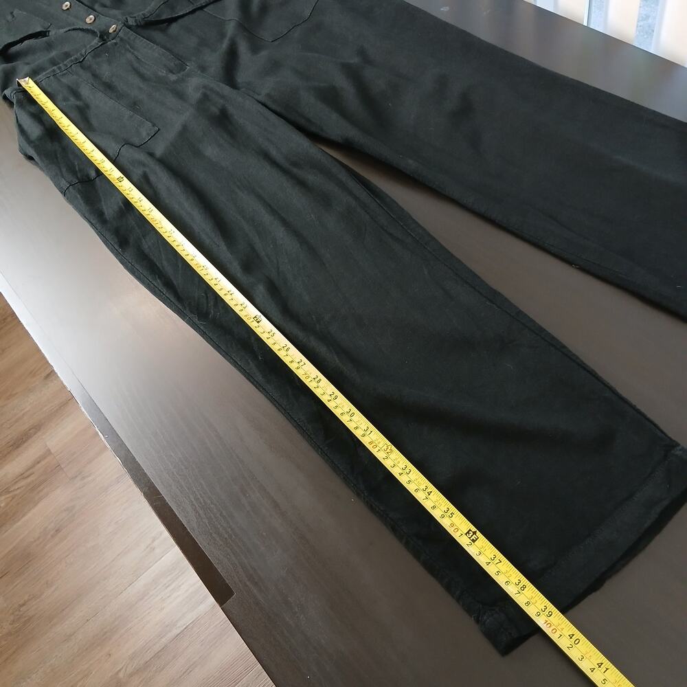 Old Navy Waist Defined Utility Jumpsuit L Tall black linen-blend pockets SSlv - Picture 15 of 16